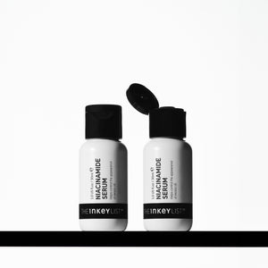 Two bottles of The INKEY List Niacinamide Serum on a white background