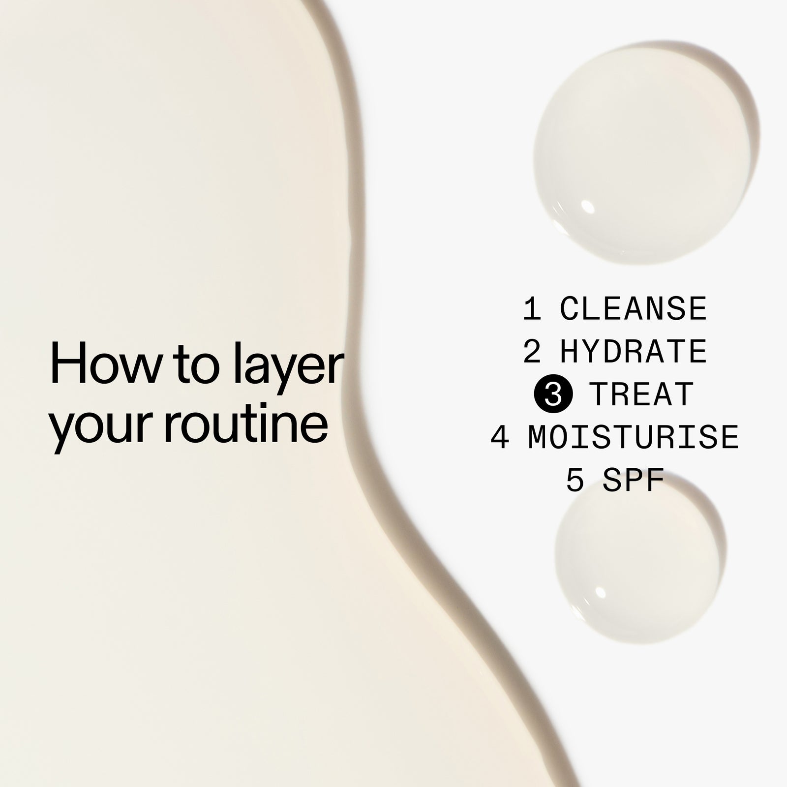 Skincare product with text on how to layer Niacinamide Serum in a routine on a neutral background