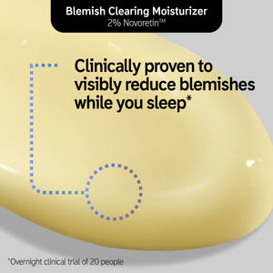 Clinical key claim text overlay on goop shot of Blemish Solution Trio
