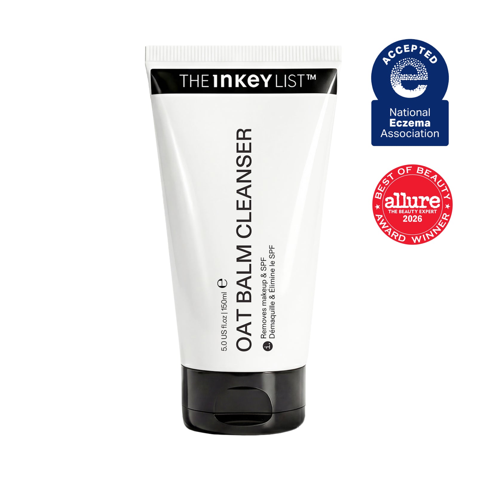 The INKEY List Oat Cleansing Balm tube, 5.0 fl oz/150ml with award badge