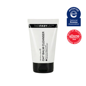 The INKEY List Oat Cleansing Balm tube packshot, 1.7 fl oz/50ml with award badge