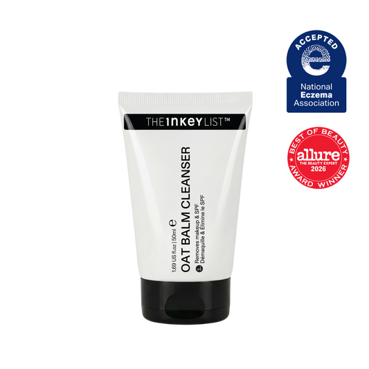 The INKEY List Oat Cleansing Balm tube, 1.7 fl oz/50ml with award badge