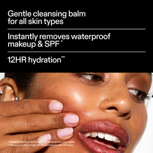 Model using The INKEY List Oat Cleansing Balm – gentle cleansing balm for all skin types that instantly removes waterproof makeup and SPF