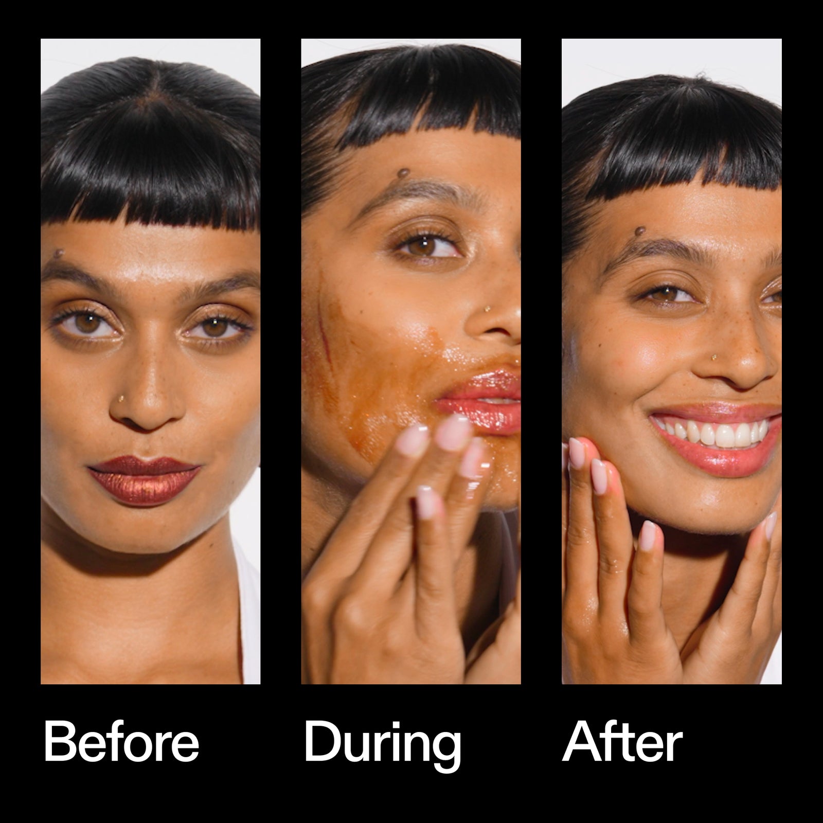 The INKEY List Oat Cleansing Balm results – before, during and after cleansing