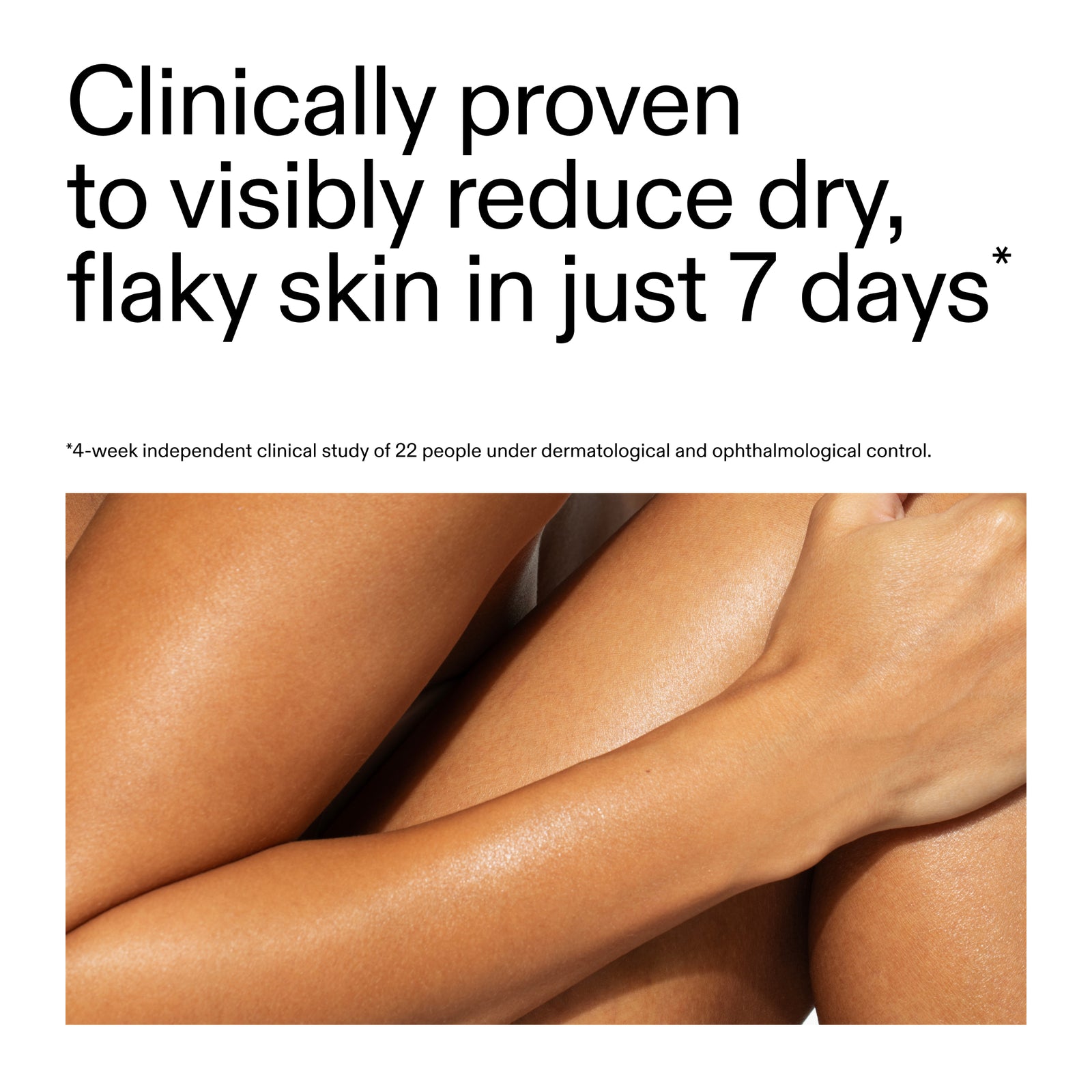 Advertisement for skin care product showing smooth skin with text claiming clinical proven results from using PHA Body Water Cream