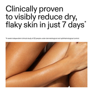 Advertisement for skin care product showing smooth skin with text claiming clinical proven results from using PHA Body Water Cream