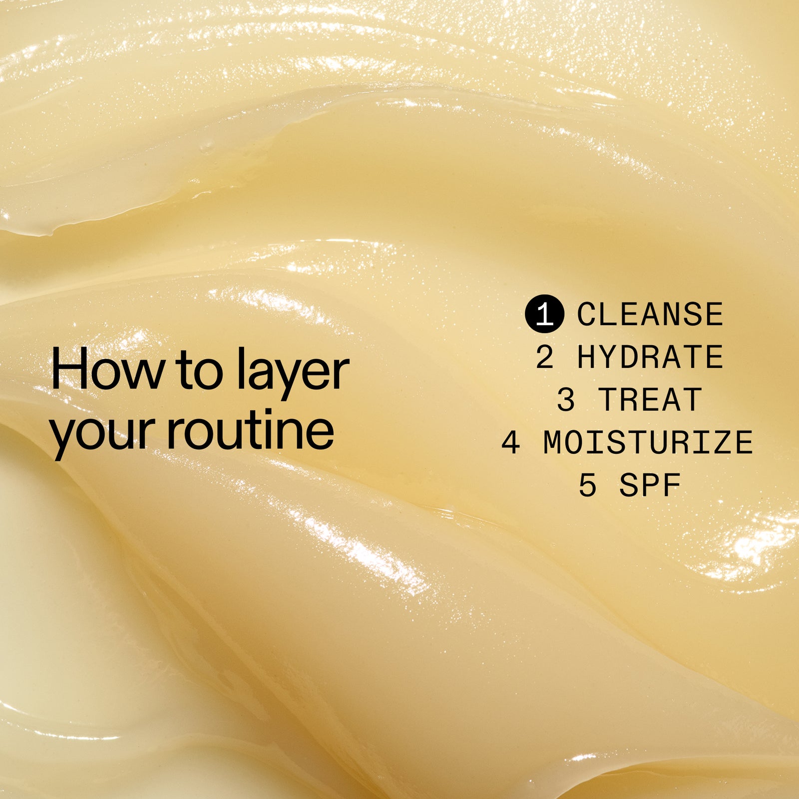Close-up of cream with text on how to layer a skincare routine
