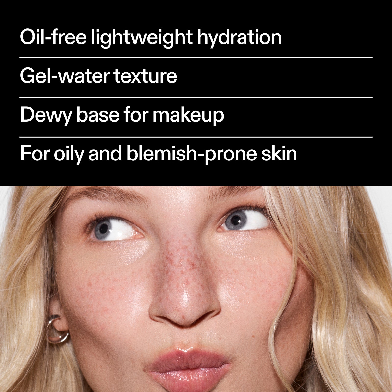 Model using The INKEY List Omega Water Cream – lightweight, oil-free hydration that layers well under makeup