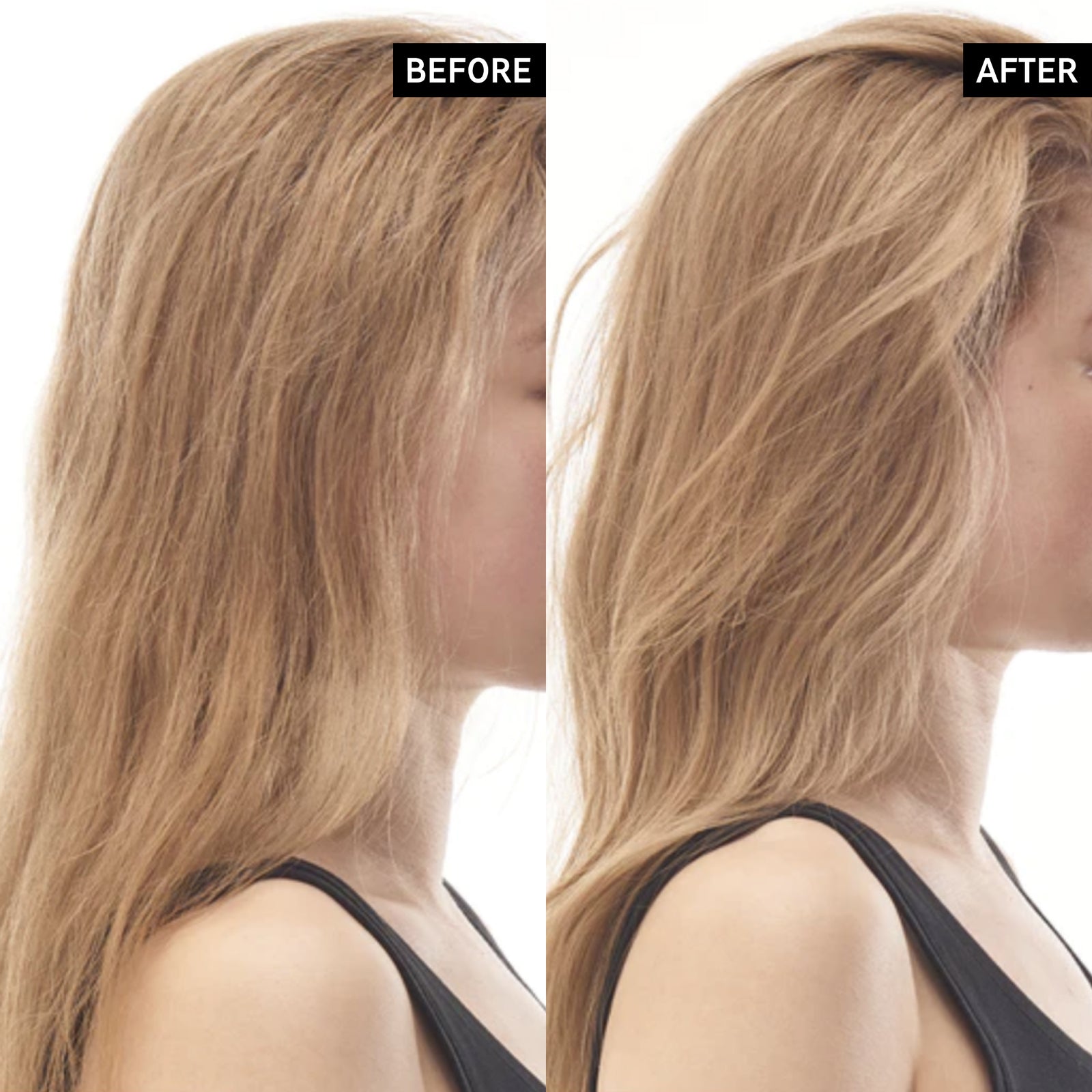 Before and after of using PCA Bond Repair Hair Treatment