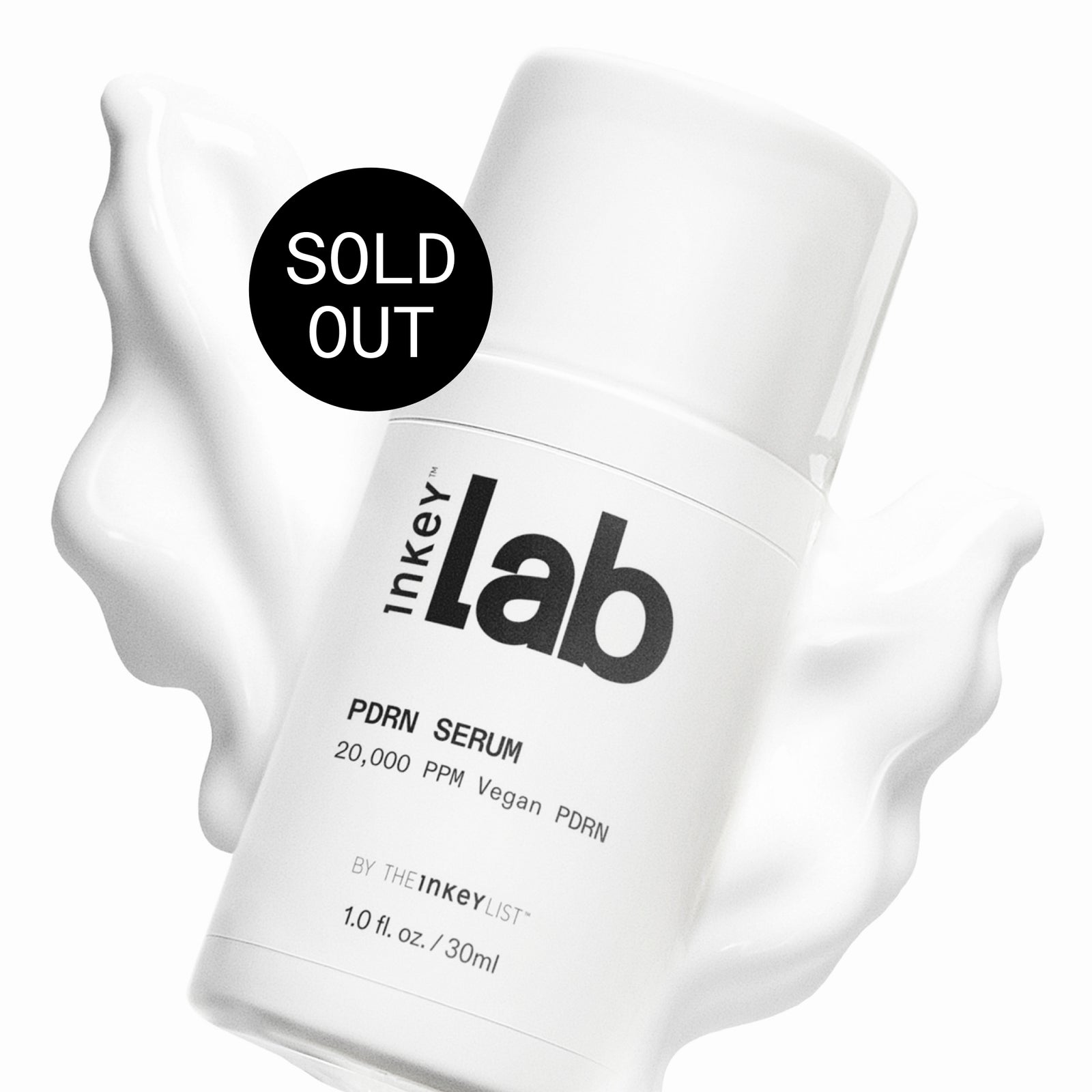 Inkey Lab PDRN Serum bottle with 'SOLD OUT' label on a white background
