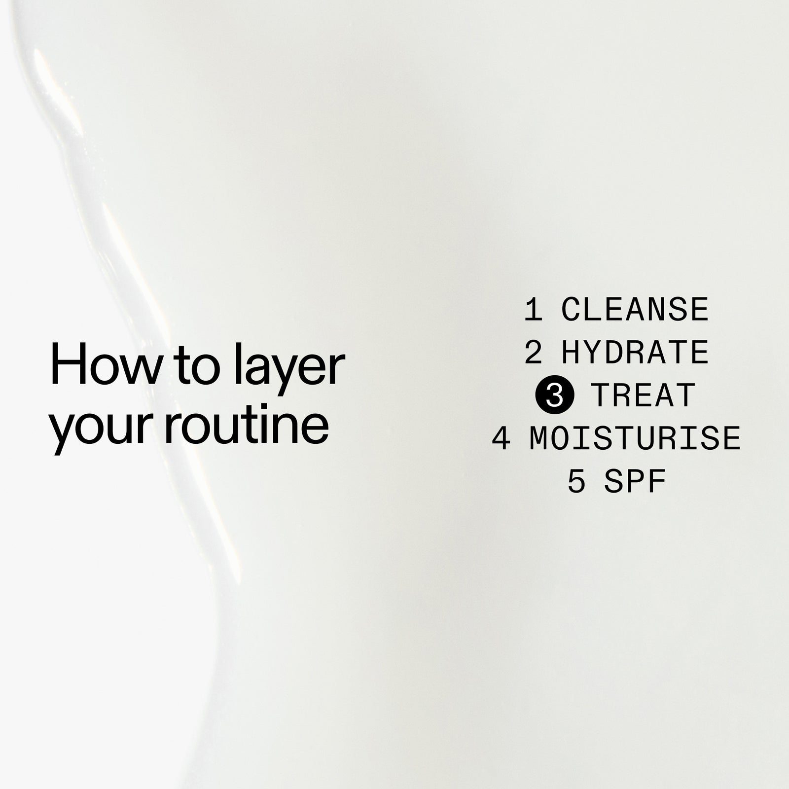 Text on a white background explaining  how to layer Polyglutamic Acid Serum in a skincare routine with steps listed.