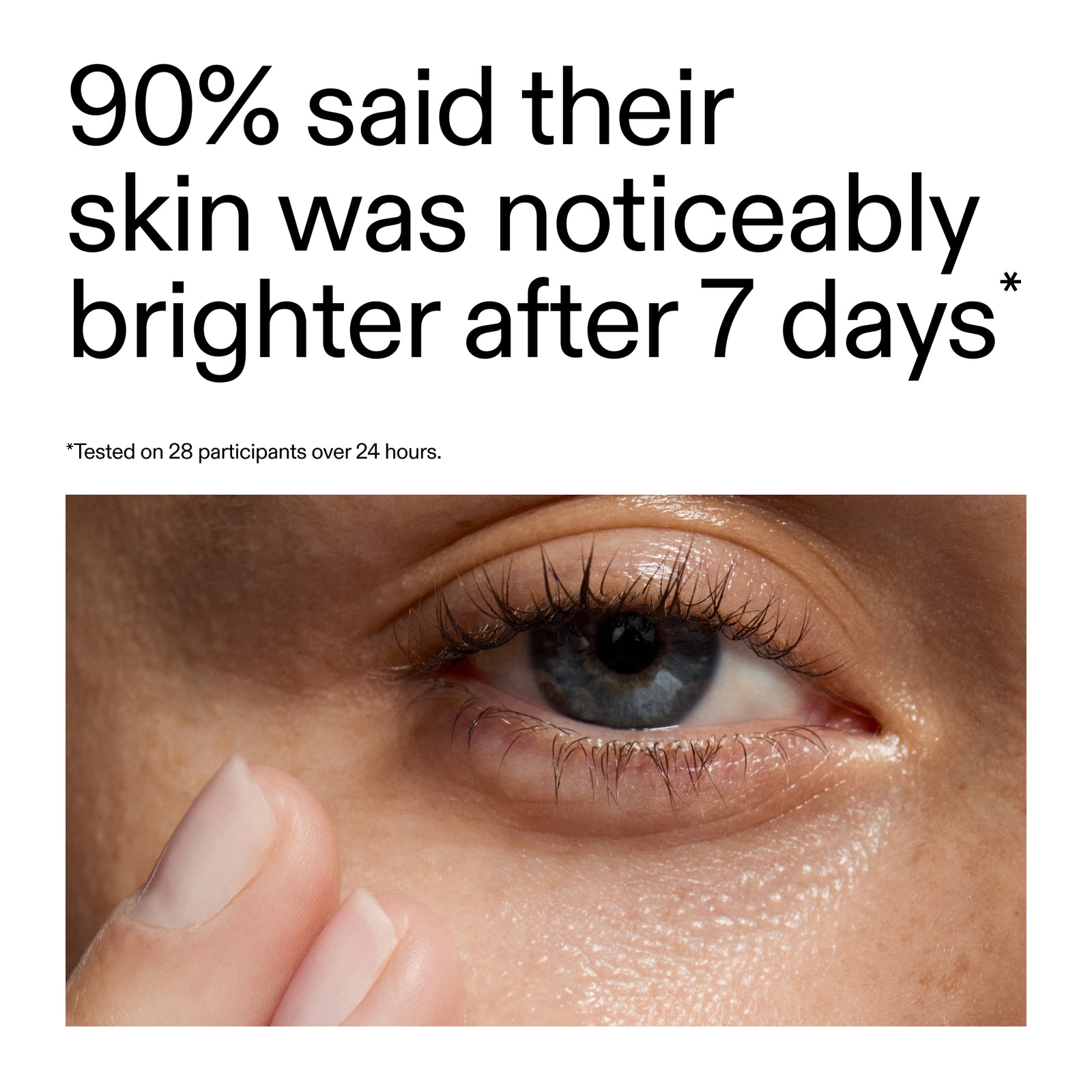 Advertisement showing a close-up of a person's eye with text about skin brightening after 7 days using Fulvic cleanser