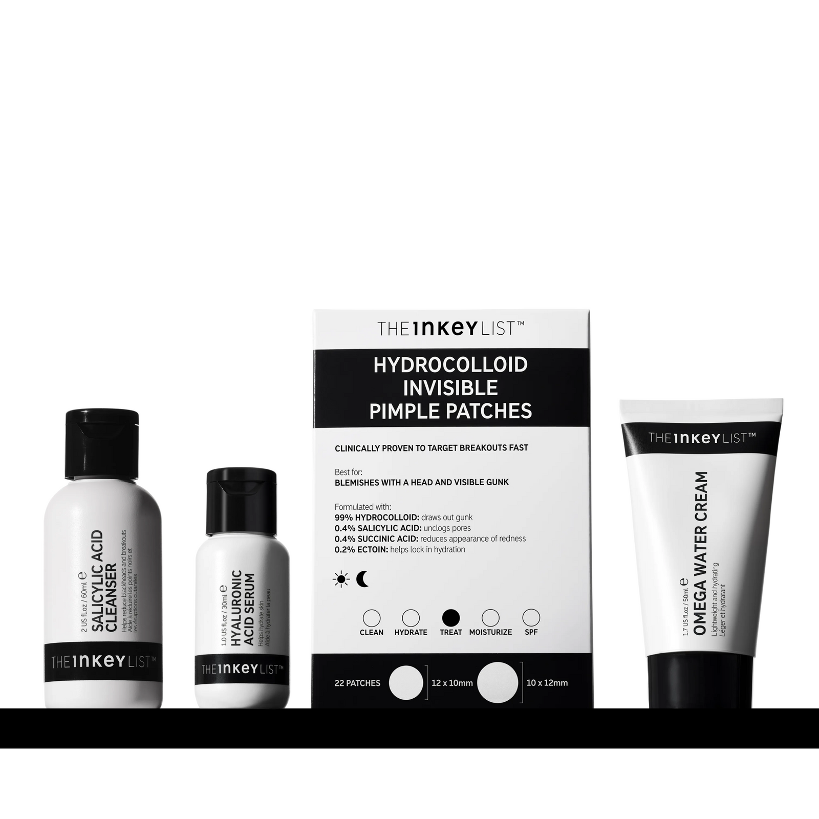 Collection of The Inkey List skincare products on a white background
