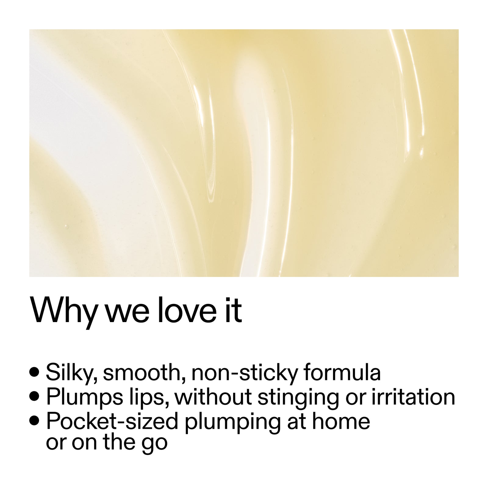 Silky smooth lip balm with text highlighting its features