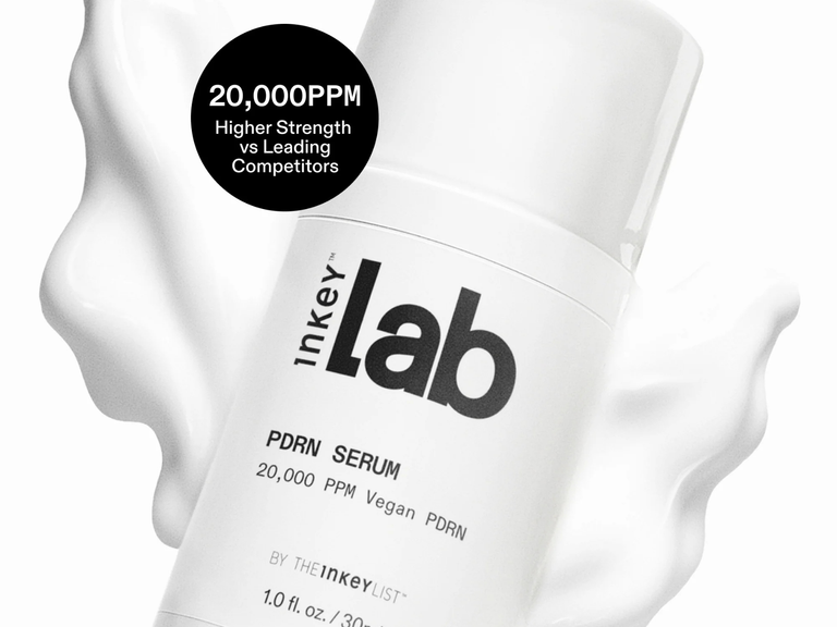 Inkey Lab PDRN Serum bottle with branding and product details on a white background