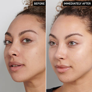 2 images of a model's face side by side to show before and after using Fulvic Acid Cleanser