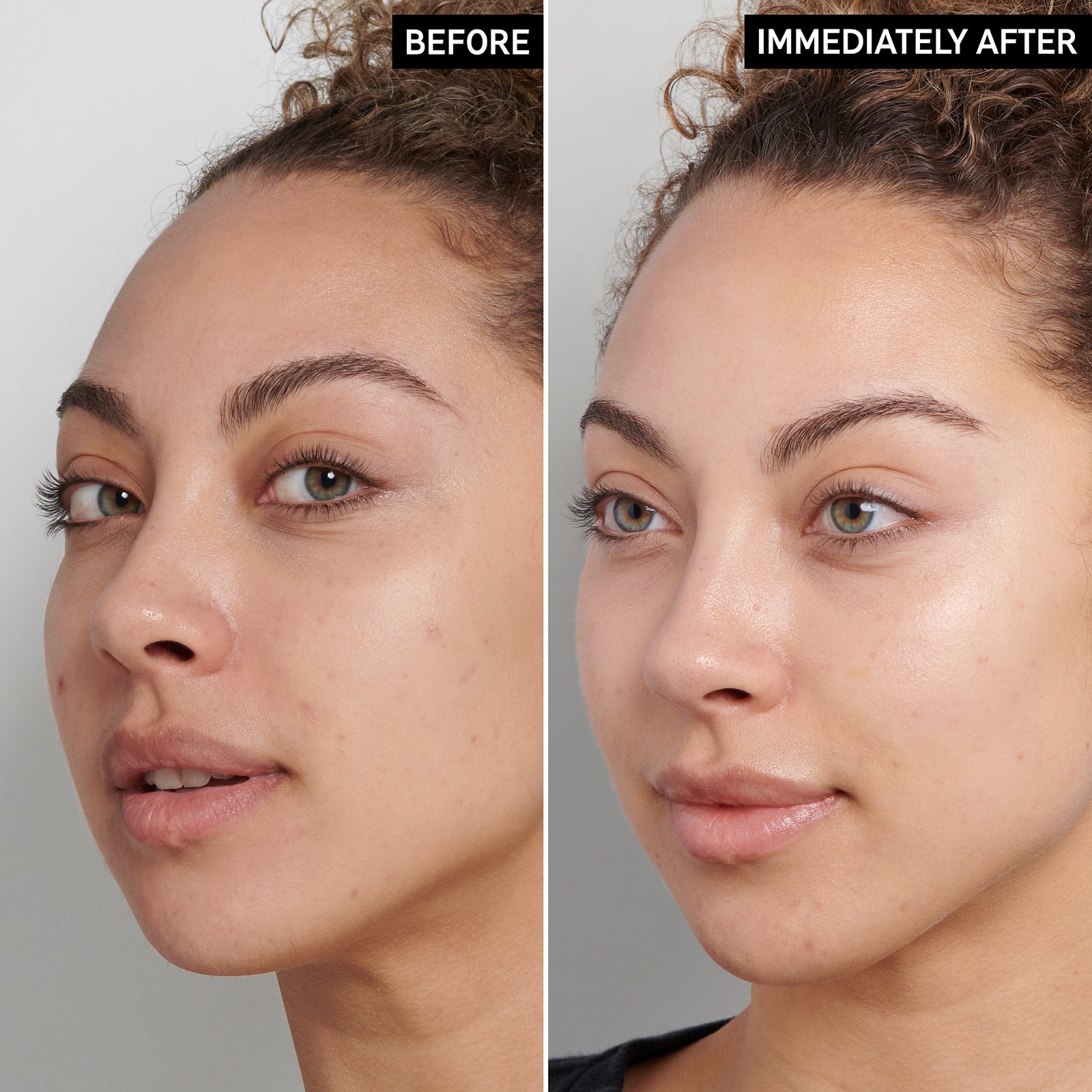 2 images of a model's face side by side to show before and after using Fulvic Acid Cleanser