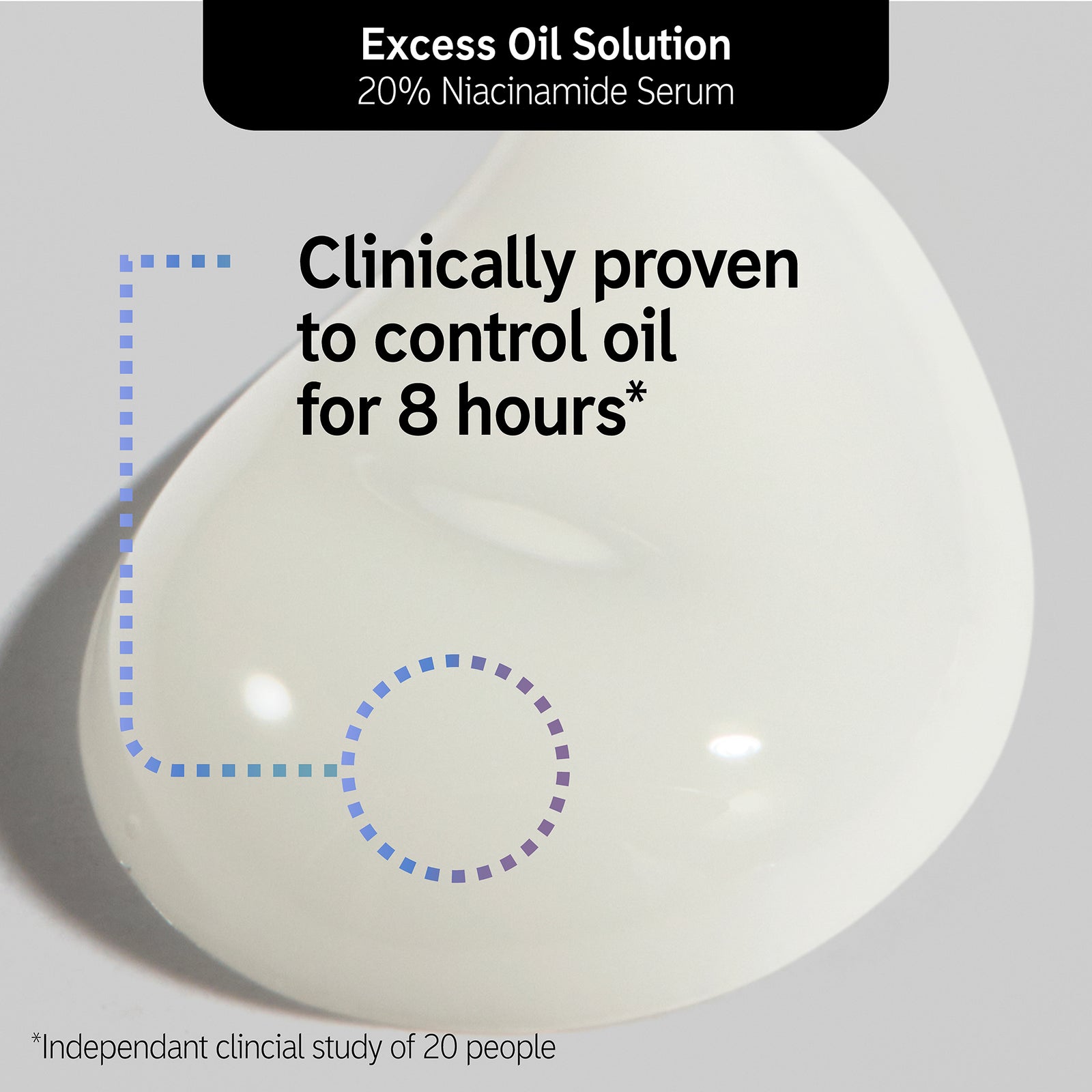 Excess Oil & Pore Minimising Solution Routine goop shot annotated with a statistic about oil control