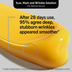 Scar Mark and Wrinkle Solution product texture with copy that reads 